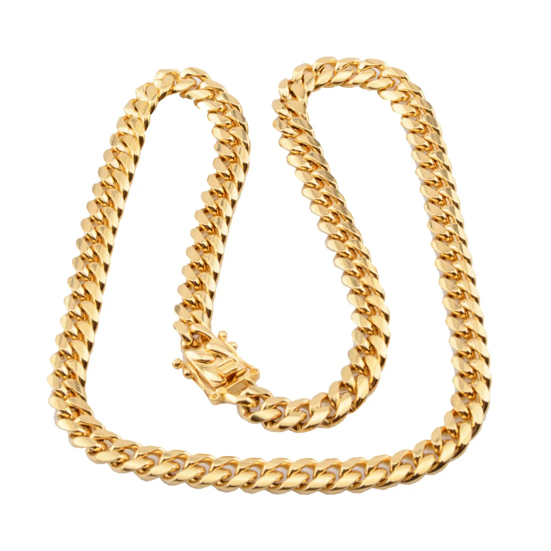 8mm 10mm 12mm 14mm 16mm Miami Cuban Link Chains Aço Inoxidável Mens 14K Correntes de Ouro Alto Polido Punk Curb Colares Mens Jewelr2561