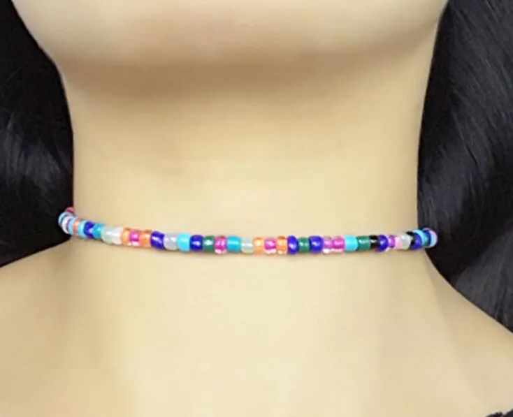 Boêmio artesanal arco-íris contas gargantilha colar boho doce cor grânulo satélite colar feminino moda jóias colares gb1232304y
