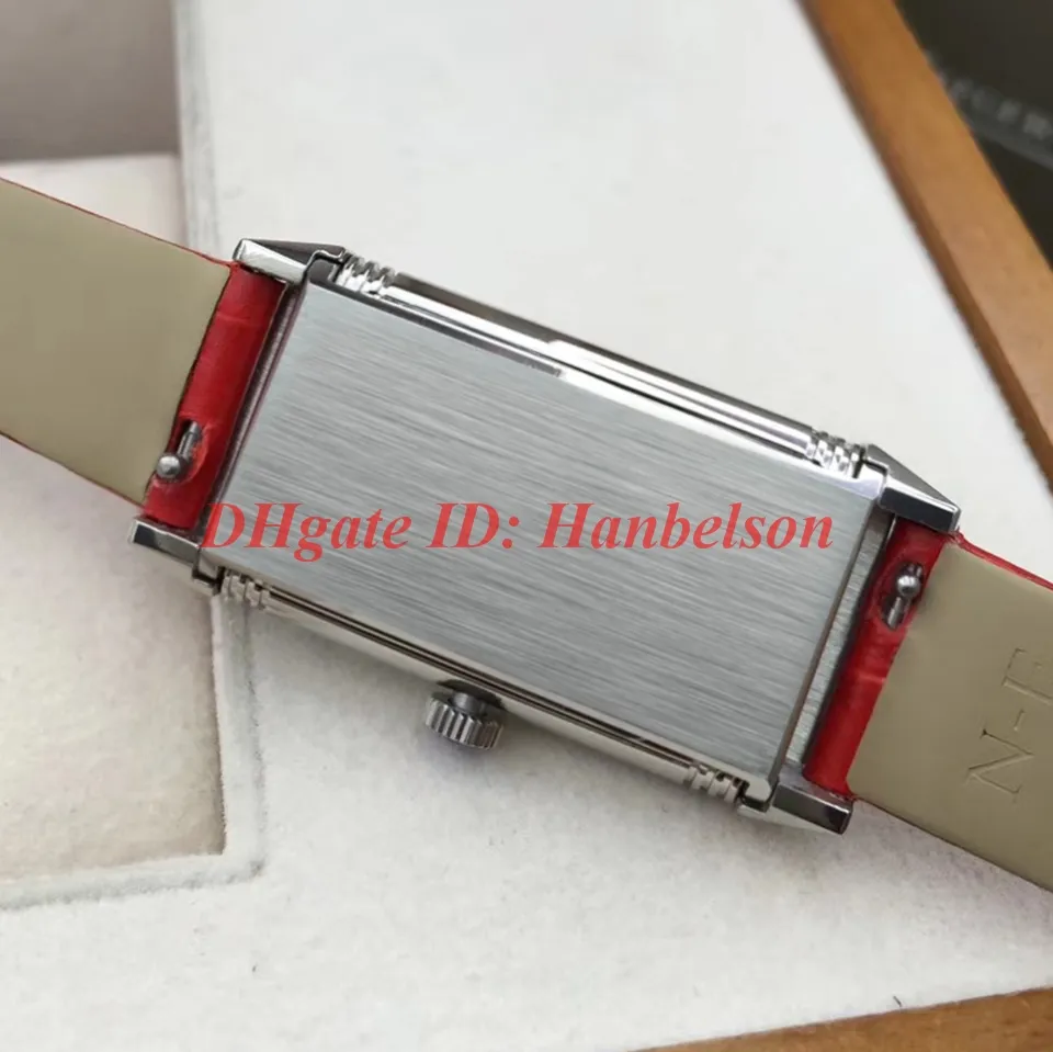 새로운 시계 3352420 다이아몬드 직사각형 레이디 시계 reverso 고품질 케이스 플립 기능 가죽 스트랩 쿼츠 손목 Watch2954