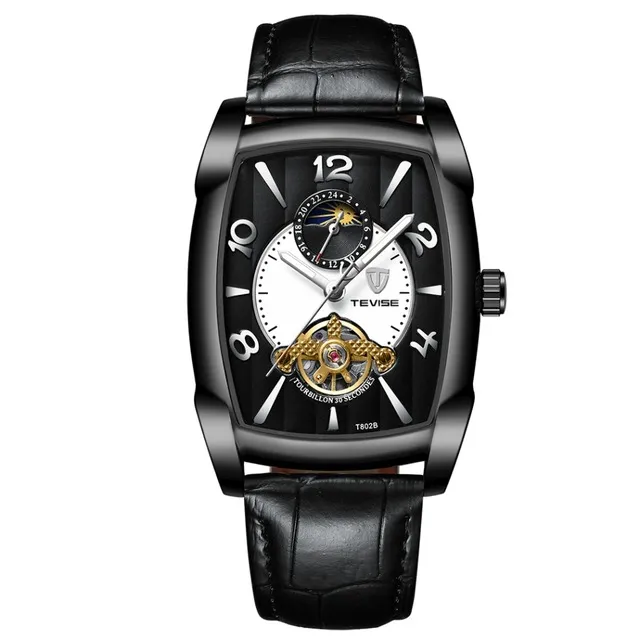 Tevise hommes montres lune phase tourbillon montre mécanique hommes en cuir lumineux sport montre-bracelet relogio masculino202N