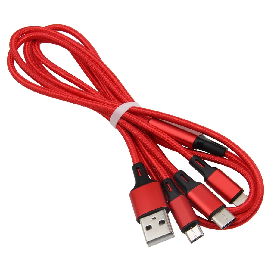 Höghastighets USB-laddarekabel 3 i 1 mikrotyp C 1.2M Flätad USB-laddning Telefonkablar Adapter för Samsung Huawei Xiaomi LG Smartphones