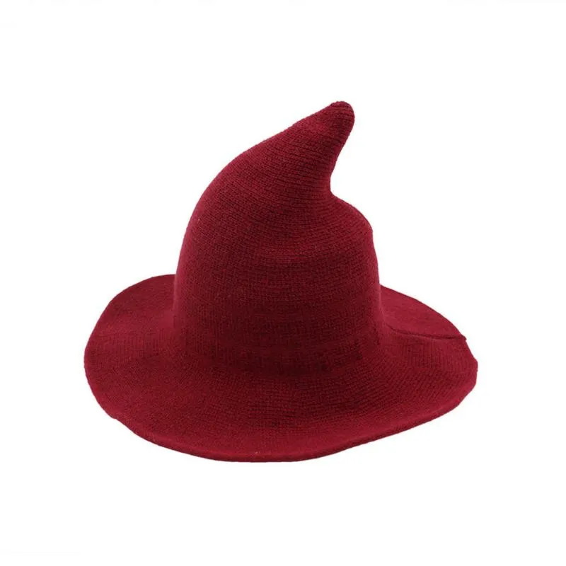 Witch Hat Foldable Costume Sharp Large Brim Solid Color Crochet Warm Winter Cap Bucket Women New Gorro Pescador279G