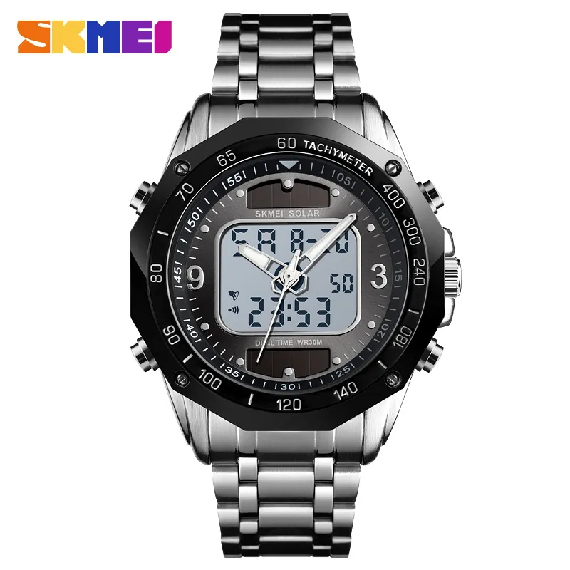 SKMEI Mode Luxe Merk Horloge Mannen 3Bar Waterdicht Roestvrij Stalen Band Dual Display Quartz Mannen Horloge relogio masculino 1493309m