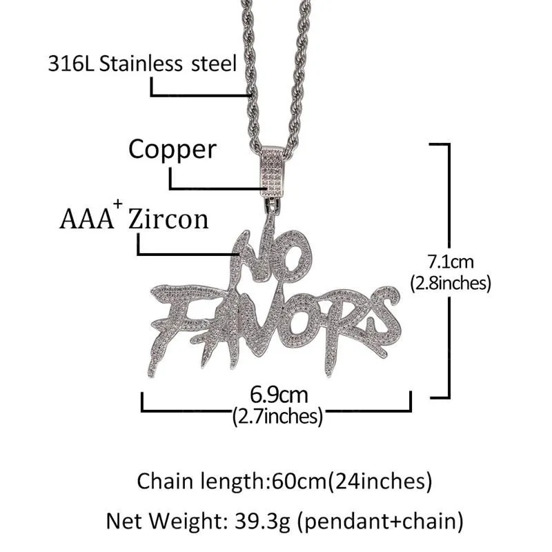الرجال والنساء الذهب الفضي اللون الكامل CZ No Favors قلادة قلادة مع هدايا سلسلة حبل المجوهرات 224 كيلو
