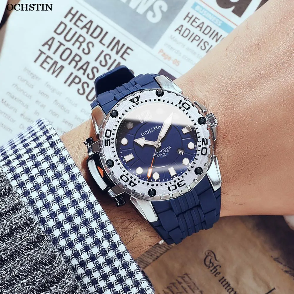 Ochstin 2019 Hombres Nueva Moda Top Marca Reloj deportivo de lujo Cuarzo Impermeable Correa de silicona militar Reloj de pulsera Reloj Relogio Y190245a