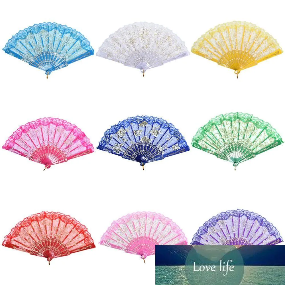 Party Wedding Prom Lace Fabric Silk Folding Hand Held Dance Fans Flower273l