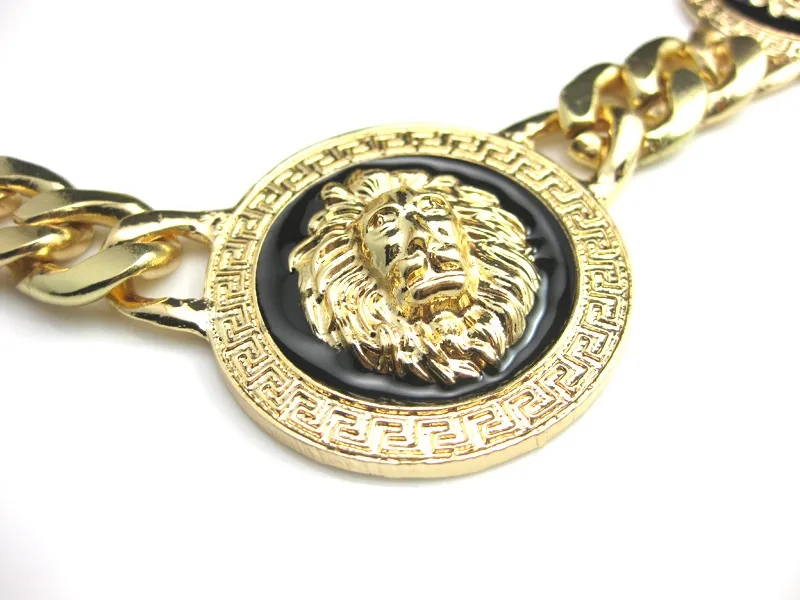 Design Hip Hop Halskette Löwenkopf runder Anhänger Halsketten für Männer Frauen Gold Silber klobige Kette Statement Halskette Party Schmuck Geschenke