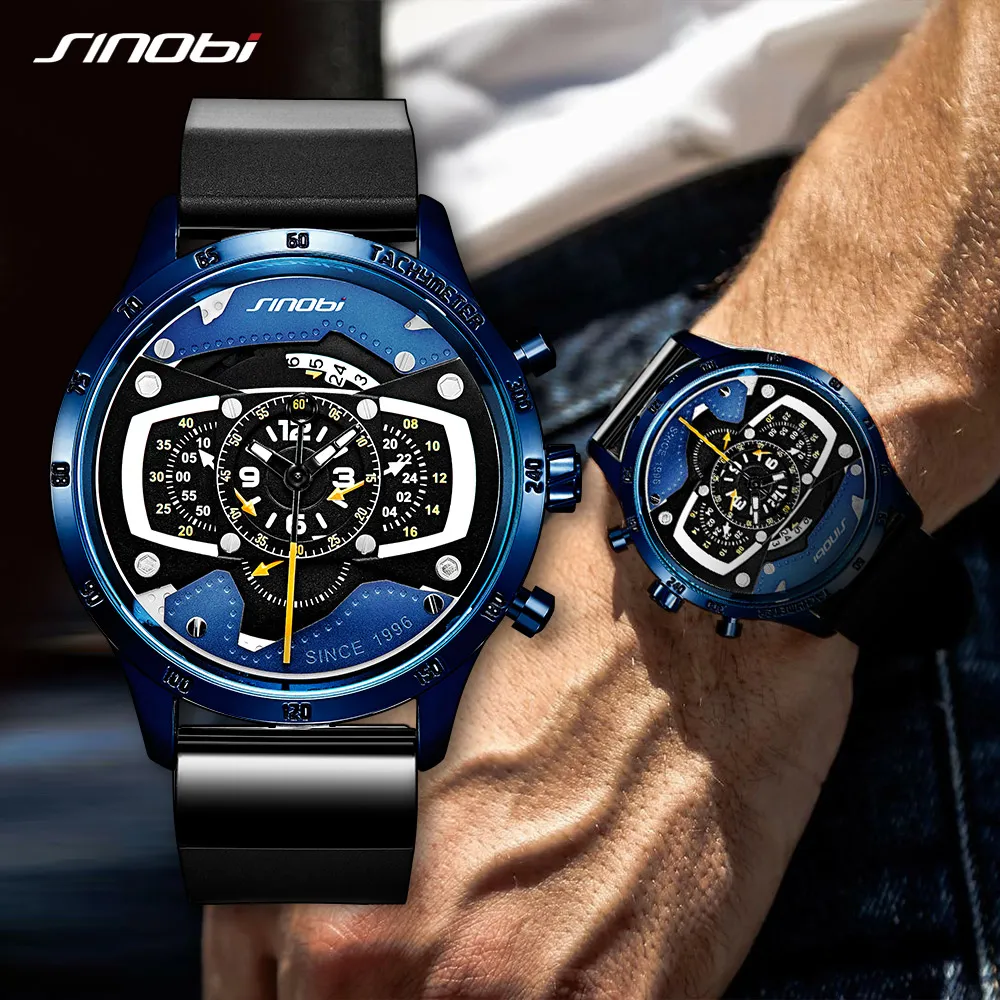 SINOBI voiture vitesse sport hommes montres créatif montre-bracelet pour homme Punk étanche montre à Quartz militaire Reloj Hombre Racing Watc223S
