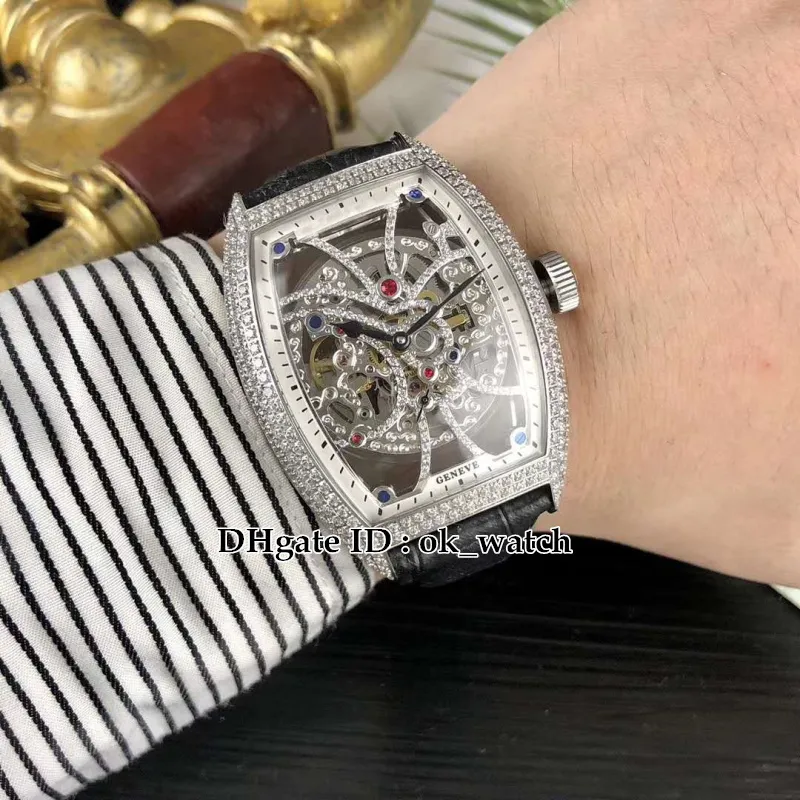 Alta qualità 8880 B S6 SQT D Collezione uomo Lunetta con diamanti Quadrante scheletrato Tourbillon Orologio automatico da uomo Cassa in oro rosa Leat3141