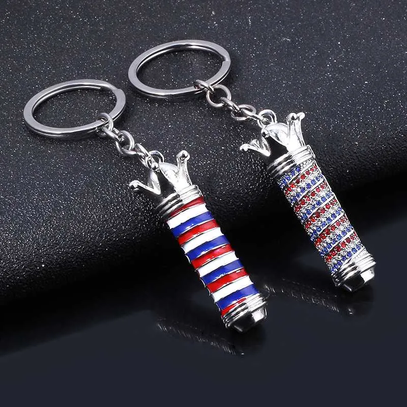 Barber Shop frisörverktyg Keychain 3d Pole Light Razor Hair Clippers Chåger Combs ScoSors Pendant Key Chains Jewelry1252b