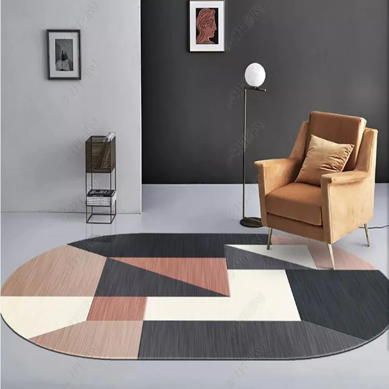 Tapis de sol ovale en velours cristal minimaliste moderne, tapis de sol antidérapant pour salle de bain, salon, chambre à coucher, décoration de maison, 2131
