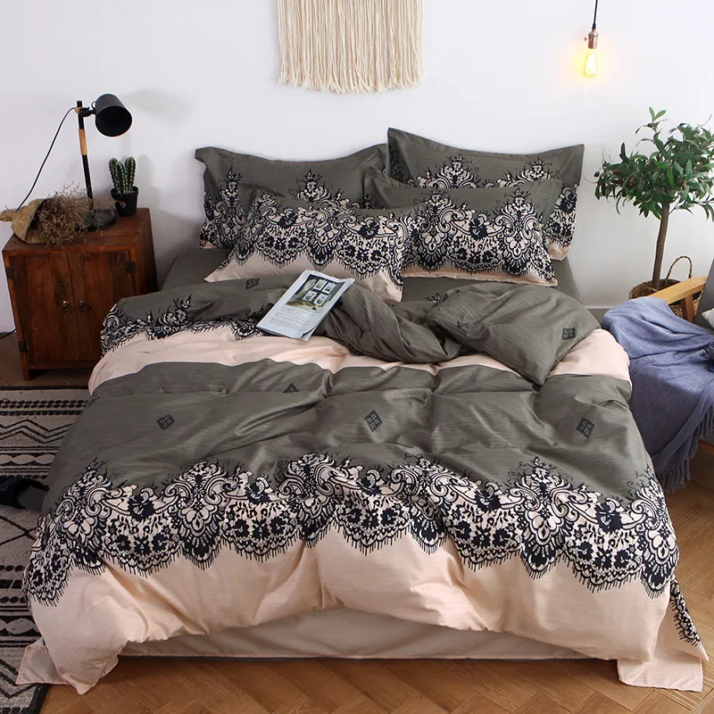 ホームテキスタイルの寝具の肥厚サンディング品質トリビュートコットンデザイナー寝具セットキルトカバー4ピーススーツクイーンベッドcomforter288g