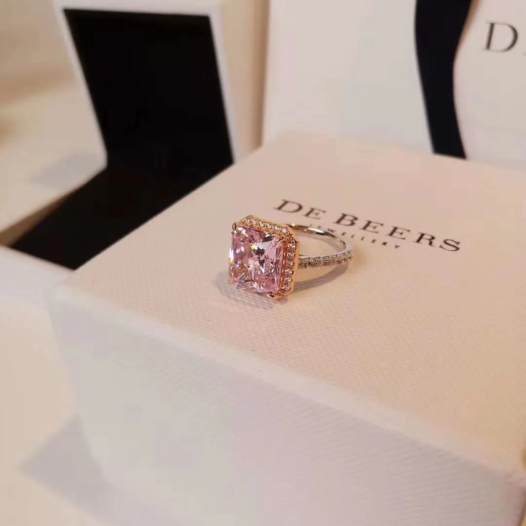 Mode – 2020 S925 versilbert, 18 Karat vergoldet, rosafarbener Diamant-Halbkreis-Diamantring, weiblicher Diamantring, modischer Silberring313Y