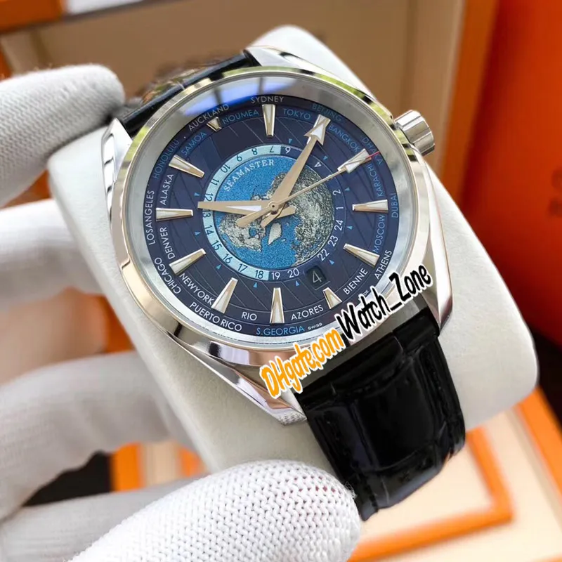 New Aqua Terra 150m 220 10 43 22 03 001 Universal Map Blue Dial Autoamtic Mens Watch SS Steel Bracelet Watches Limited Edition Wat220m