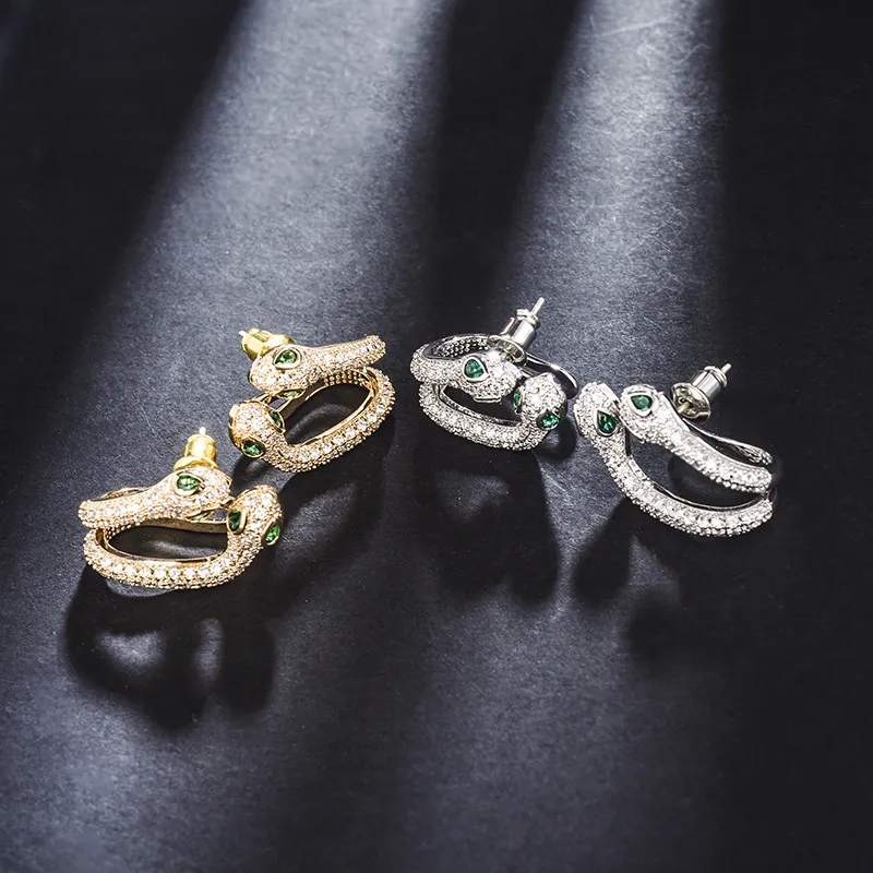 Moda- podwójne kolczyki na głowice węża żeńska słańca wąż biały złoto złoty pojedynczy kość lewej uszy