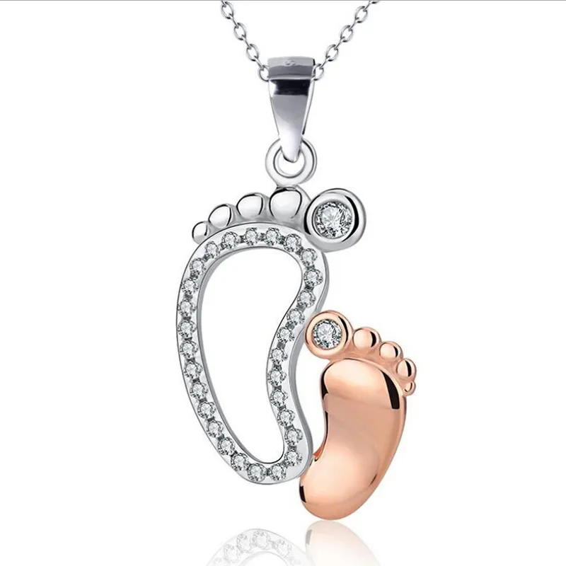 Crystal Big Small Feet Pendants Necklaces Mom Baby Monther's Day Gift Jewelry Simple Charm Chain Neckless Jewelry Gift266n