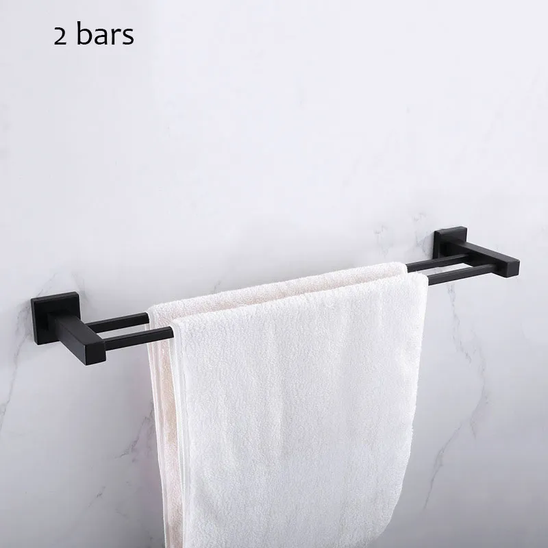 Accessoires de salle de bains, porte-serviettes carré noir mat en acier inoxydable, barre de porte-serviettes murale 1 barre 2 bar277I