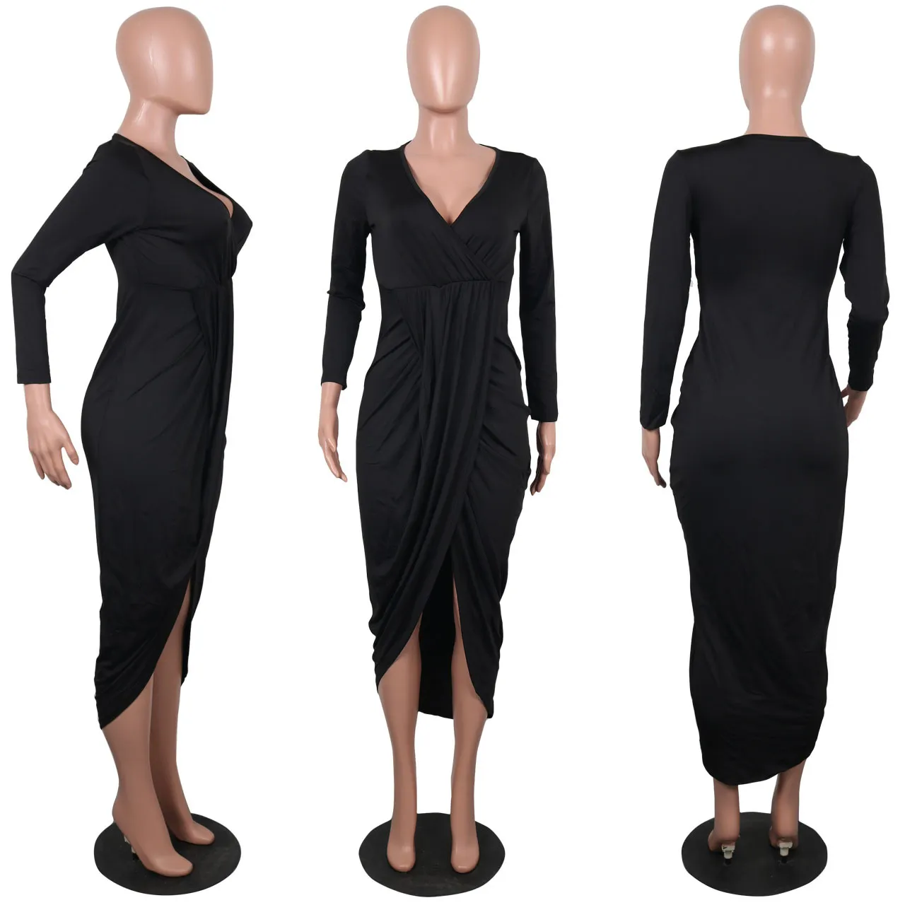 2019 kvinnors v nacke tight klänning avslappnad swing enkel ruffle knapp upp klänningar 3/4 ärm långärmad elegant mode mini kjol