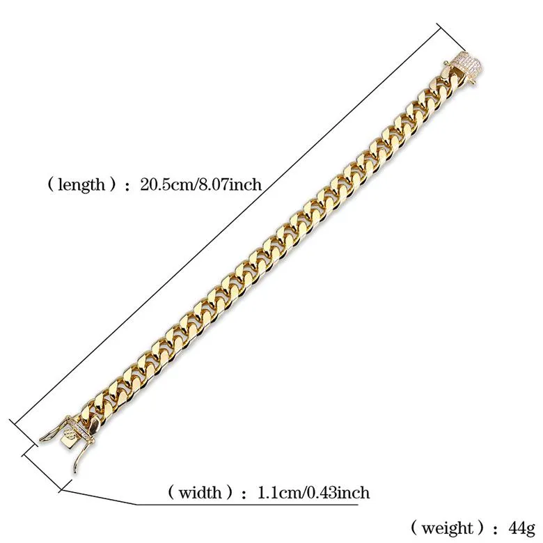 10 mm bredd 18k guldpläterad hiphop -armband lyxiga kedjearmband smycken mode män kvinnor bling zirkon smycken klasch armband189n