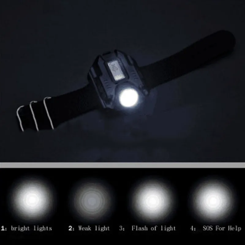 Multifonction Sport lampe de poche LED étanche montre torche lampe de poche Rechargeable lumière de travail éclairage de poignet pour le Camping en plein air Em2322402