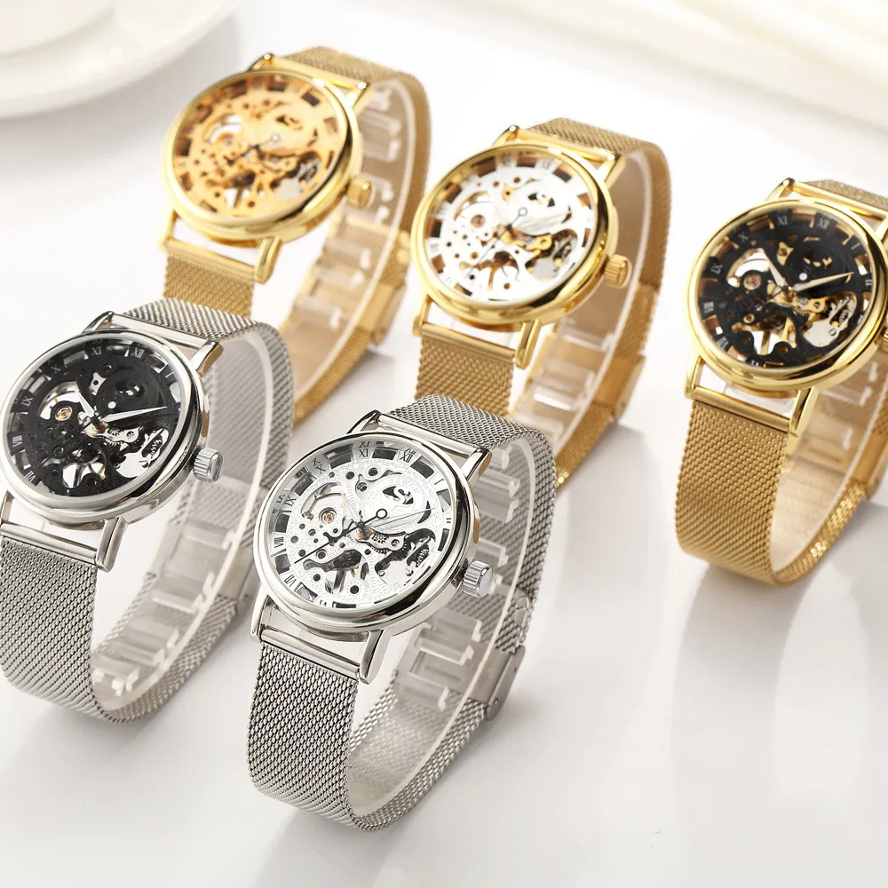 Sewor relógio mecânico prata moda aço inoxidável malha cinta masculino esqueleto relógios marca superior de luxo masculino relógio pulso j190706229e
