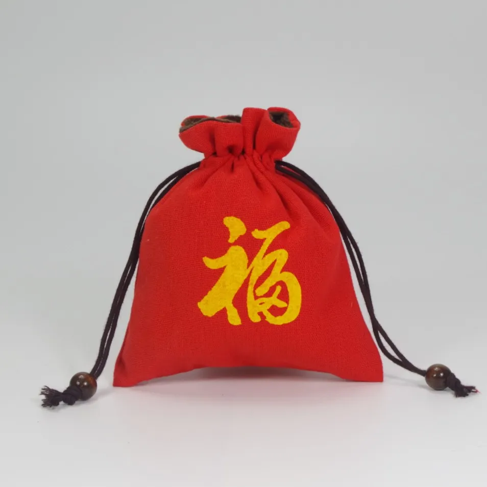 Радостная красная бархатная дорожная сумка на шнурке, тканевые сумки с принтом, сумки для ювелирных изделий, плотная хлопковая льняная сумка, сумка для хранения браслета с бусинами Lucky Beads280T