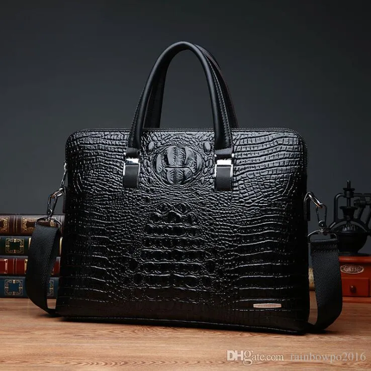 Hela varumärkespaket Fashion Crocodile Print Business portfölj Trendiga tvärsnitt Crocodile Leather Man Handbag Multifunktion 274J