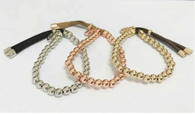 Vendita calda!!! Charms di alta qualità di moda Braccialetti di perline di tono Rame Bracciale a catena in pelle con perline Gioielli di moda donna uomo WY210