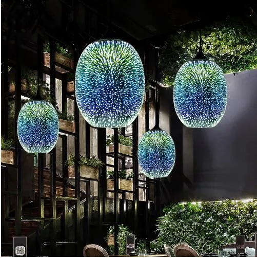 Modern 3D Colorful Nordic Starry Sky Hanging Glass Shade Pendant Lamp Lights E27 LED för Kitchen Restaurant Living Room216o