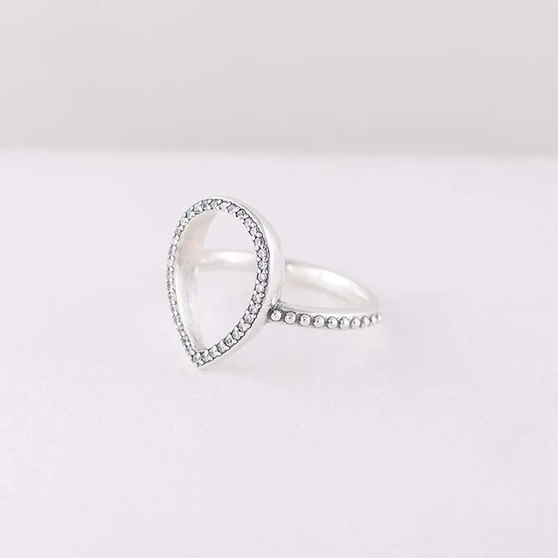 925 Sterling Silver Tear Drop Bague de mariage de haute qualité Coffrets Mode CZ Diamant Creux Teardrop Anneaux pour Femmes Cadeau Jewelry285r