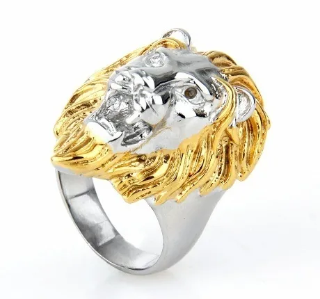 Vintage Jewelry Ganz dominerein Löwenkopf Ring Europa und Amerika Cast Lion King Ring Gold Silber US-Größe 7-152380