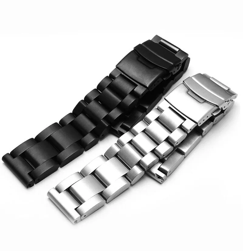 22 24 26mm Men Watch Band Men grossa Pure Solid Sollofless Aço escovado Band Strap Implementação de fivela Bracelets Ferramentas261c