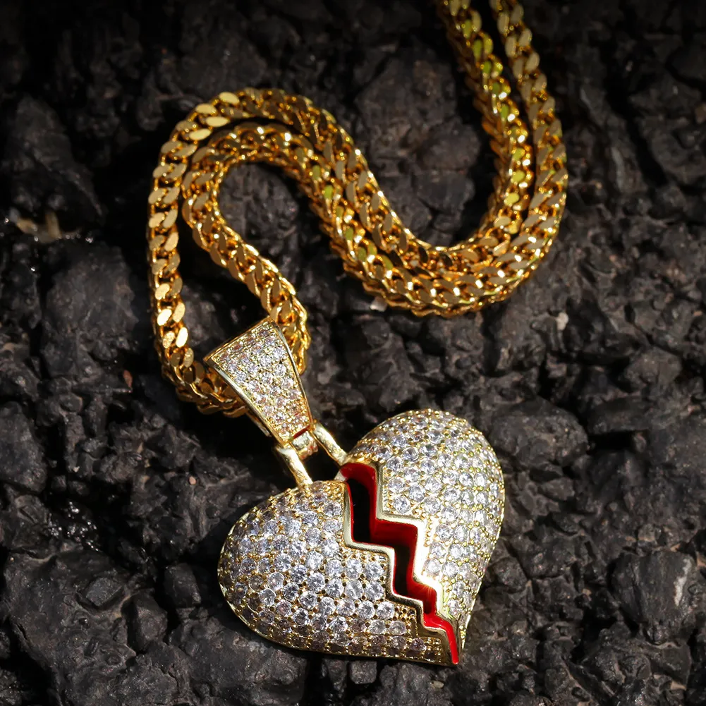 Collier pendentif petit cœur glacé avec chaîne en corde, couleur or argent, Zircon cubique, bijoux Hip hop 250N