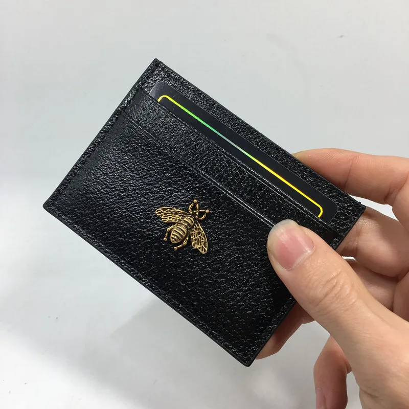 Zwarte echte lederen creditcardhouder Wallet Classic Business Mens ID -kaarten Case Coin Purse 2020 Nieuwe mode Slim Pocket Bag PO287E