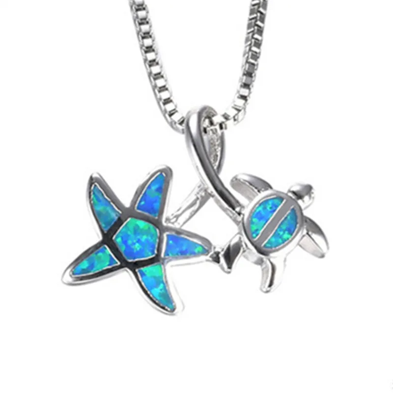 Fashion Silver riempito blu imitato Opal Sea Turtle Collana a ciondolo donna femmina Animal Ocean Beach Gioielli Regola di gioielli 269Y