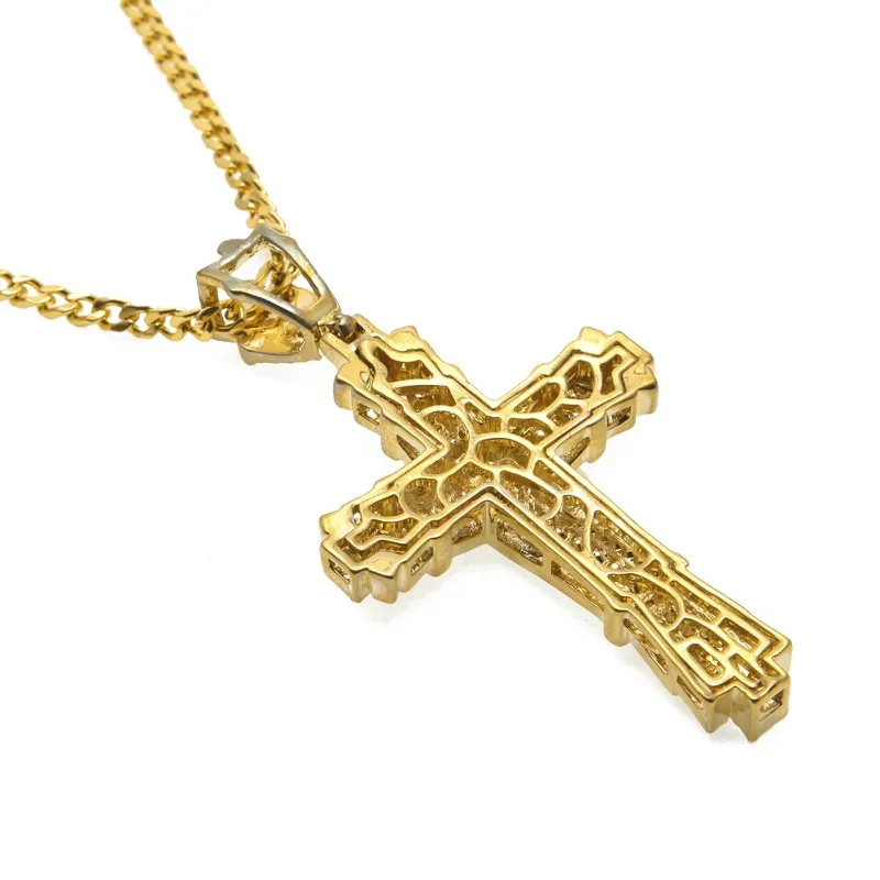 Vintage cruz pingente colares masculino ouro cubano link corrente colar gelado para fora pingente hip hop jóias 320k