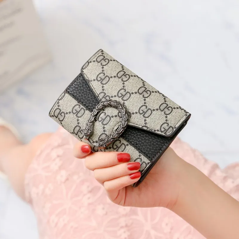 New women039s purse women039s short style trendy multi card position three fold color contrast buckle handbag small wallet3601507