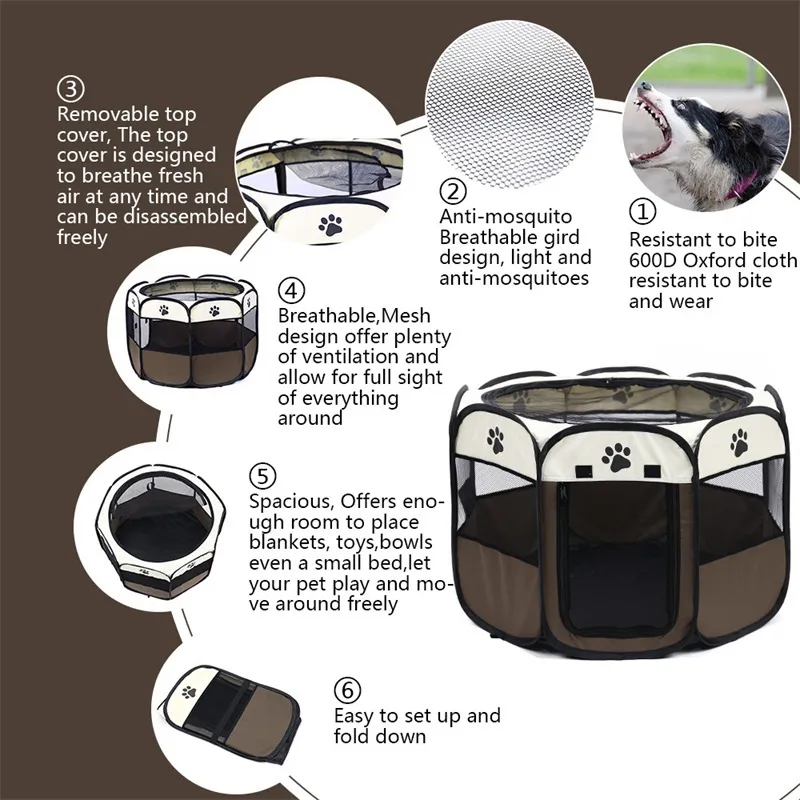 Tragbares, zusammenklappbares Transportbox-Zelt für Hunde, Laufstall, multifunktionaler Käfig für Hunde, einfache Bedienung, achteckiger Zaun, atmungsaktives Katzenzelt C19021301