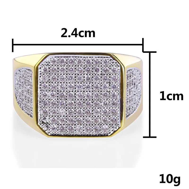 Hip Hop Iced Out Zircon Diamond Rings 18K Gold Plated Mens Finger Party Jewelry Gift Size 7-112877