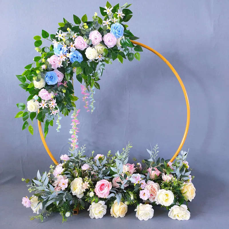 Accessoires de décoration de mariage, cadre circulaire en métal, décor d'arrière-plan, arc de mariage, étagère en fer forgé, décoration de fête à faire soi-même, support de fleurs rond 249x