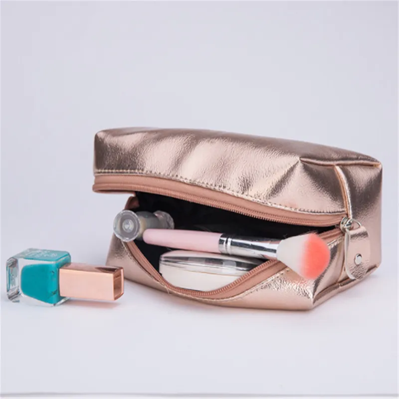 Bolsa feminina para cosméticos, bolsa de maquiagem dourada rosa com zíper, organizador de bolsa, estojo de armazenamento, higiene pessoal, lavagem, beleza box243r