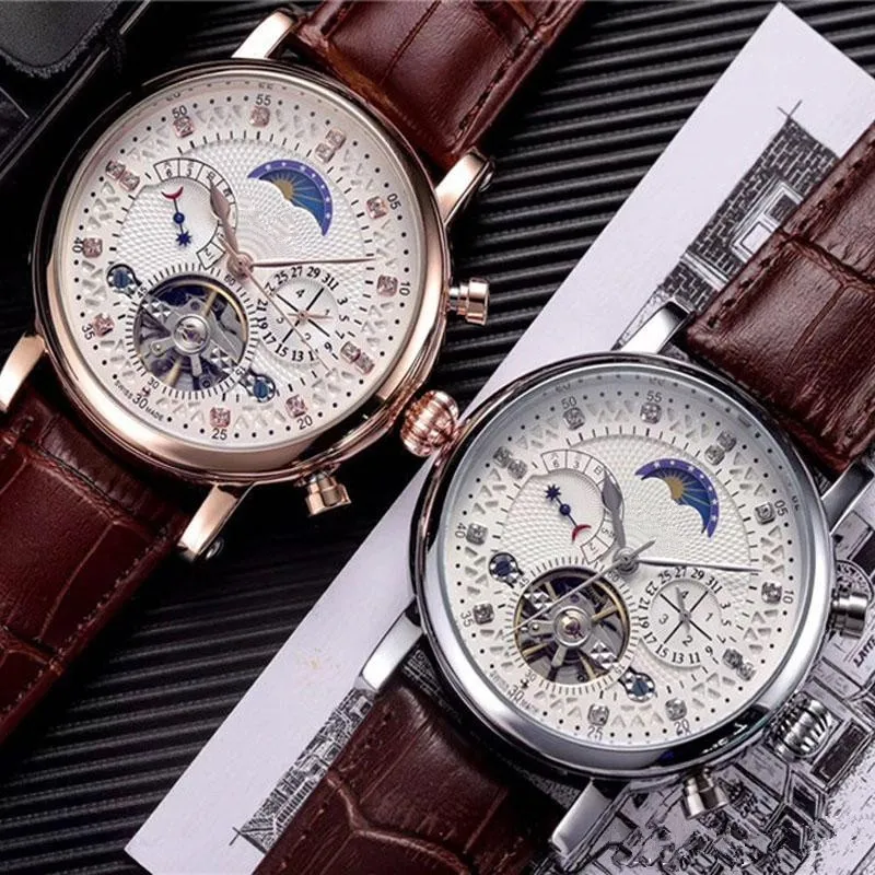 18ct Fashion Swiss men Watch Leather Tourbillon Watch Automatic Men Wristwatch Men Mechanical Steel male Watches Relogio Masculino293t