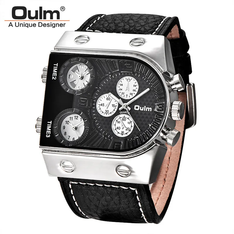 Lyxvarumärke Oulm Watch Quartz Sports Men Leather Strap Watches Casual Male Military Wristwatch Drop Relogio Masculino LY1304S