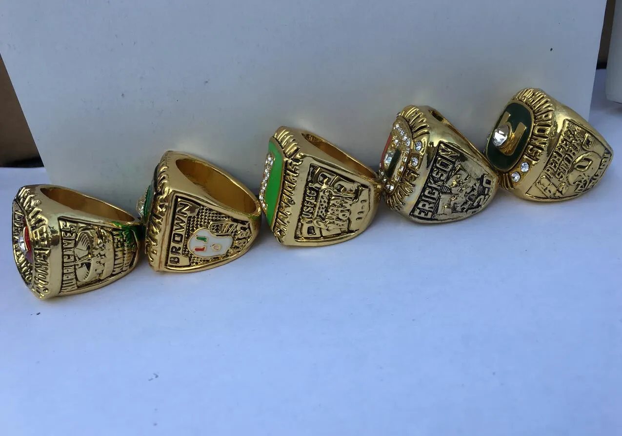 1983 1987 1989 1991 2001  Hurricanes National Championship Ring Set With Wooden Display Box Case Fan Gift 2019 Drop Shipping