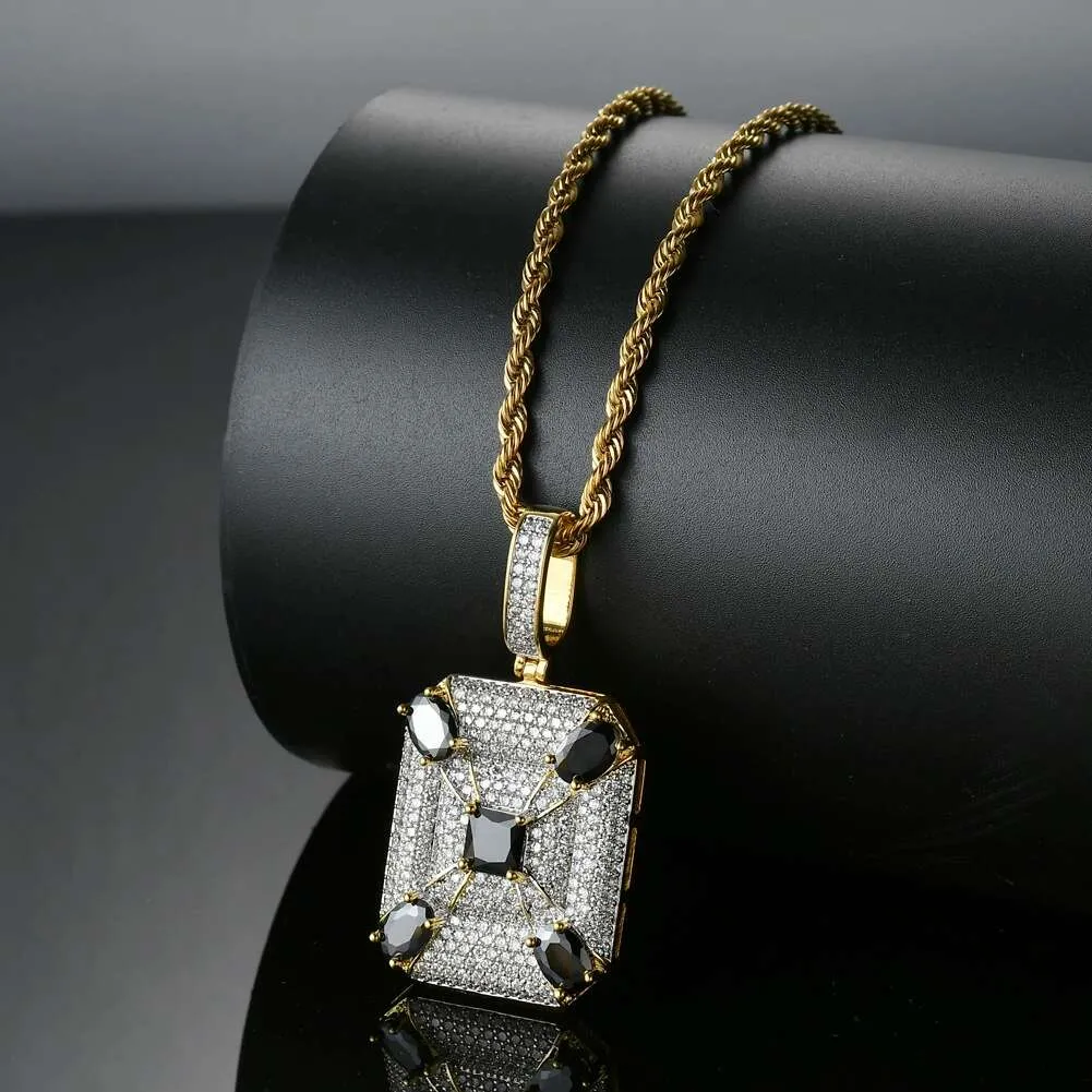 Mode-zwarte edelsteen hanger kettingen voor mannen westerse vierkante diamanten luxe ketting echt vergulde koperen zirkonen Cubaanse ch300q