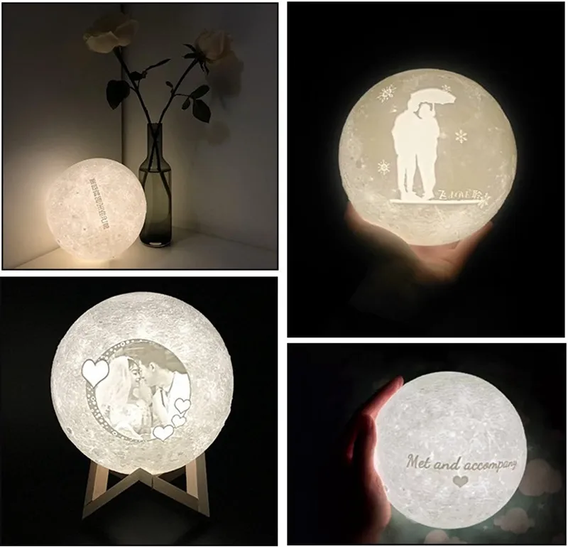 Пользовательские светодиодные настольные светильники Moon Night Light Simple Living Living Living Living Study The Traine Lamps Творчество свадебное день рождения подарок Cu274T