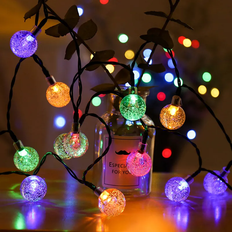 Cordas solares de LED Strings de bolha de férias iluminação de férias ao ar livre à prova d'água de Natal decoração de decoração de esfera