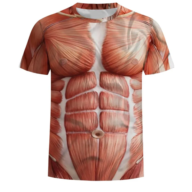 Voor Man 3D T-shirt Bodybuilding Gesimuleerde Spier Tattoo T-shirt Casual Naakte Huid Borst Spier T-shirt Grappige Korte Mouwen O-neck306v