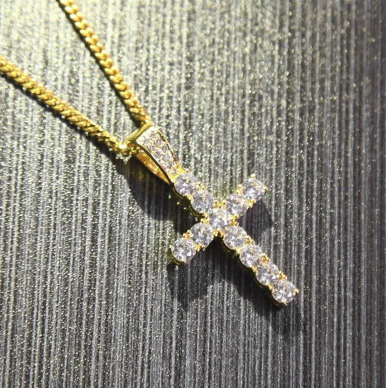 Collier pendentif croix Hip Hop avec chaîne de 60cm pour hommes et femmes, en cuivre glacé, Zircon cubique scintillant, bijoux pour hommes N340287N
