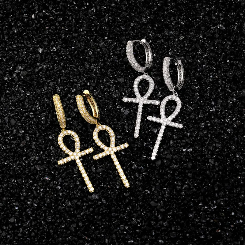 Men Women Cross Earrings Gold Silver Color CZ Key Cross Earrings Fashion Hip Hop Earrings Gift for Men Women2593